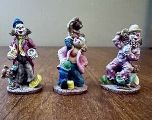 Lot of 3 Vintage Circus Clown Figurines Bears Porcelain Style Collectible Decor
